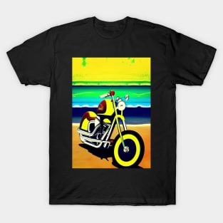 YELLOW SURREAL RETRO MOTORCYCLE ON THE BEACH T-Shirt